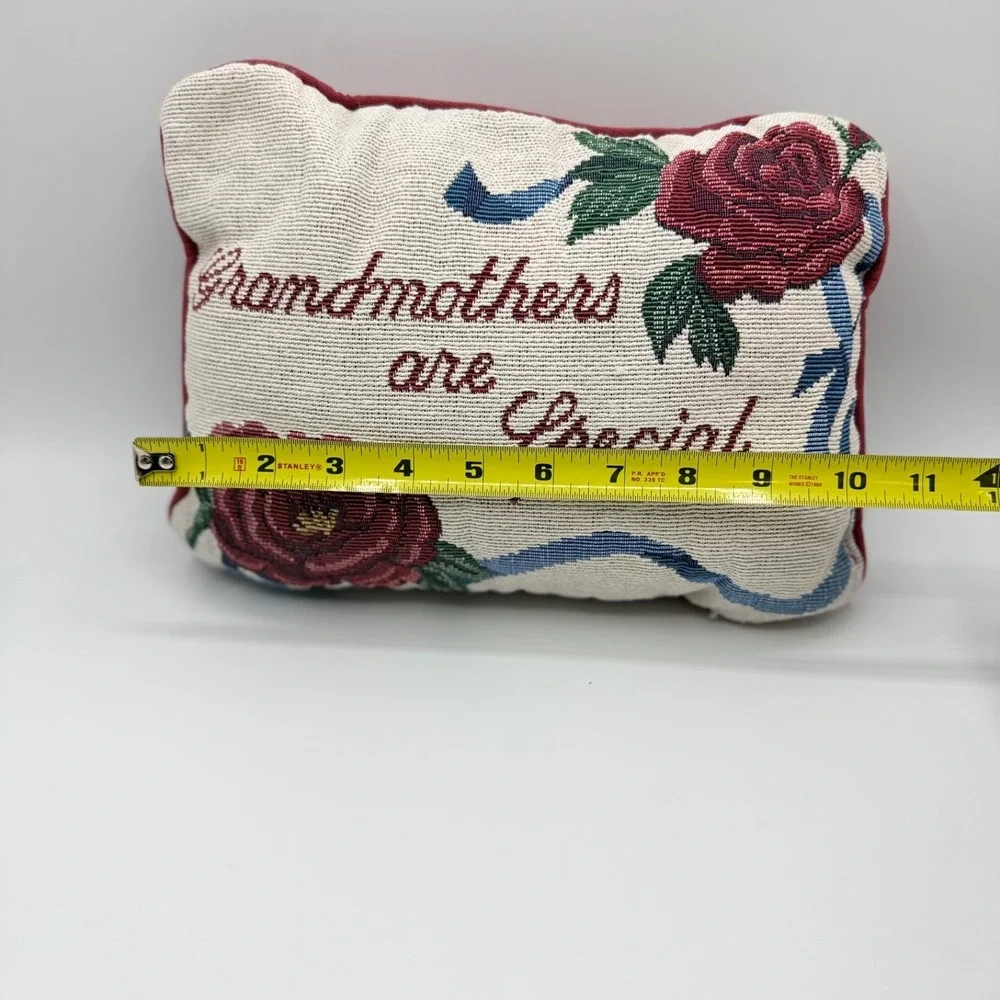 Grandmothers are Special Needlepoint Pillow Red Back Rose Floral 10x7 Gift
